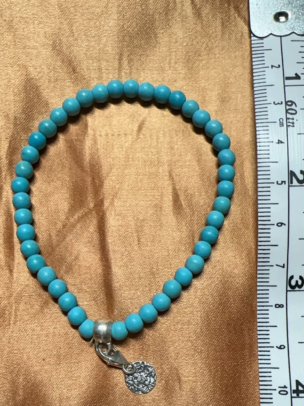 Turquoise Beaded Stretch Bracelet with Silver Charm